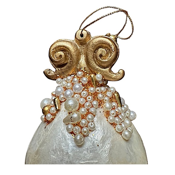 Handcrafted Hanging Drop Shaped Ornament (pair of 2) Pearl Decorated - Picture 4 of 5